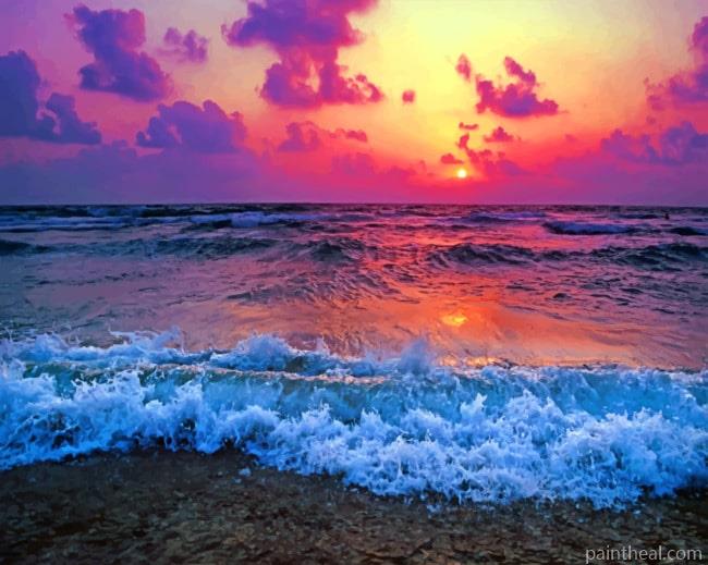Sea Waves Sundown Painting By Numbers Kits
