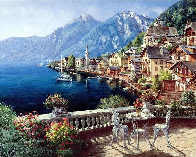 Hallstatt Lake Landscape Painting By Numbers Kits