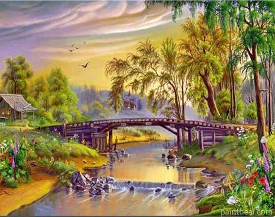 Rural River Bridge Painting By Numbers Kits