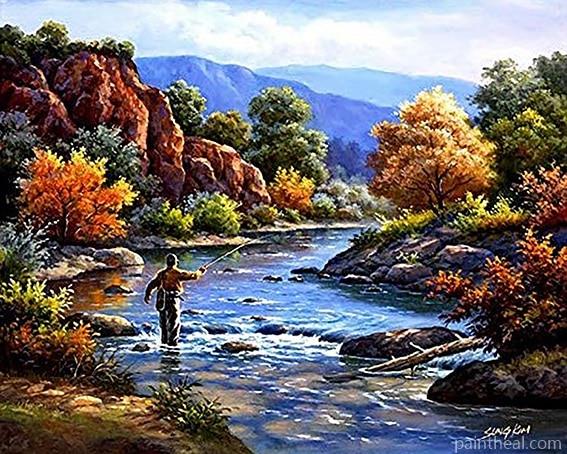 Big Running River Landscape Painting By Numbers Kits