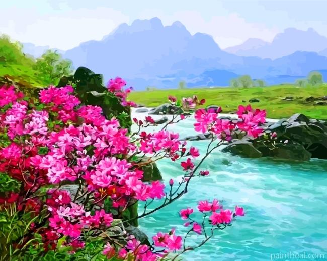 River And Flowers Painting By Numbers Kits