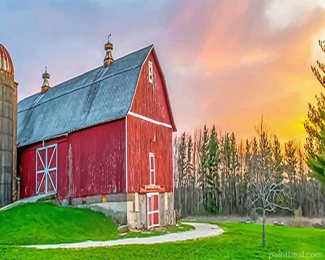 Barn At Sunset Painting By Numbers Kits