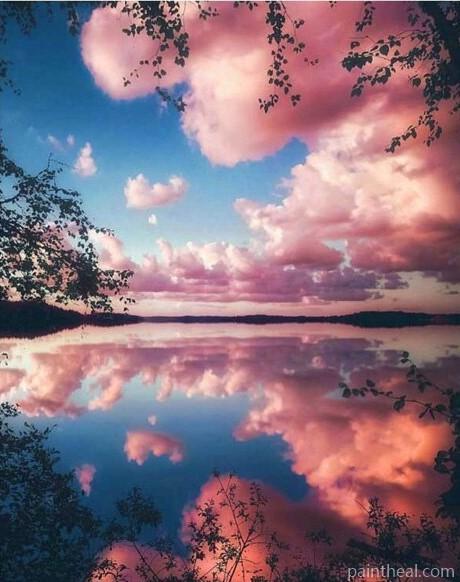 Pink Clouds Lake Reflection Painting By Numbers Kits