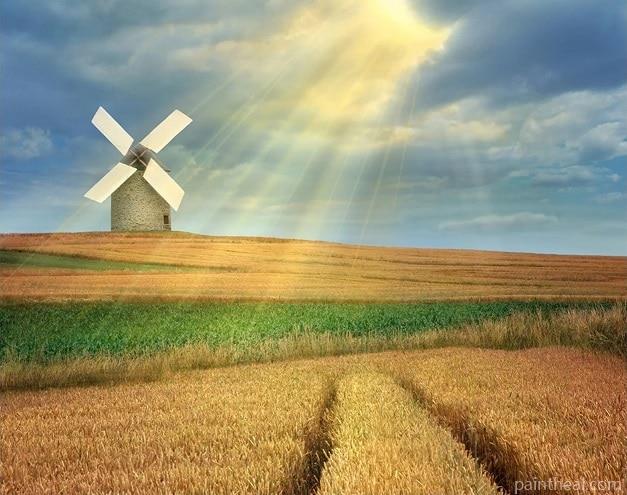Windmill In Farm Field Painting By Numbers Kits