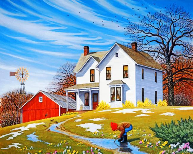 White House And Barn Painting By Numbers Kits