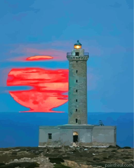 Red Moon Lighthouse Painting By Numbers Kits