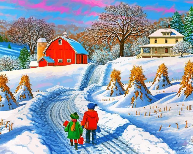 Playing In The Snow Painting By Numbers Kits