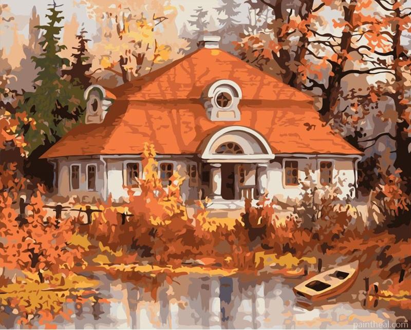 Autumn Cottage In Forest Painting By Numbers Kits