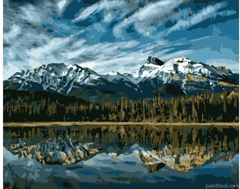 Snow Mountain Lake View Painting By Numbers Kits