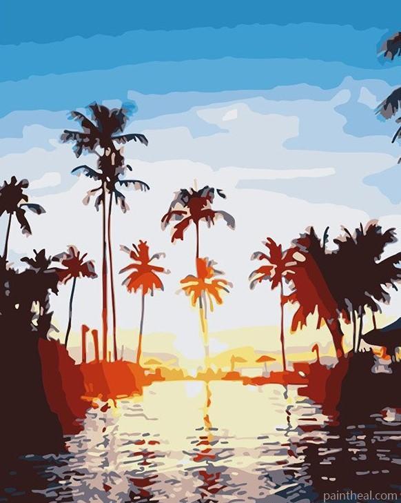Palm Trees At Sunset Painting By Numbers Kits