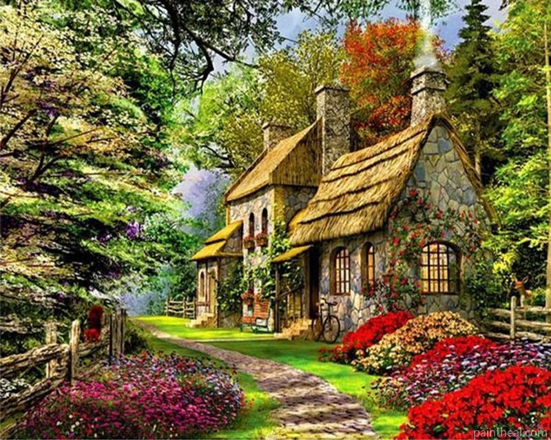 Green House Landscape Painting By Numbers Kits