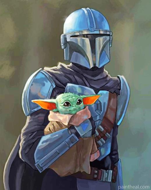 Cute Baby Yoda And Mandalorian Painting By Numbers Kits