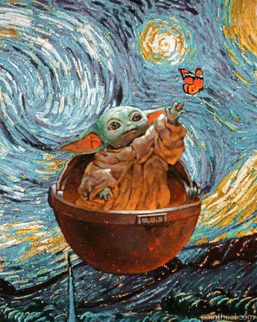 Baby Yoda Starry Night Painting By Numbers Kits