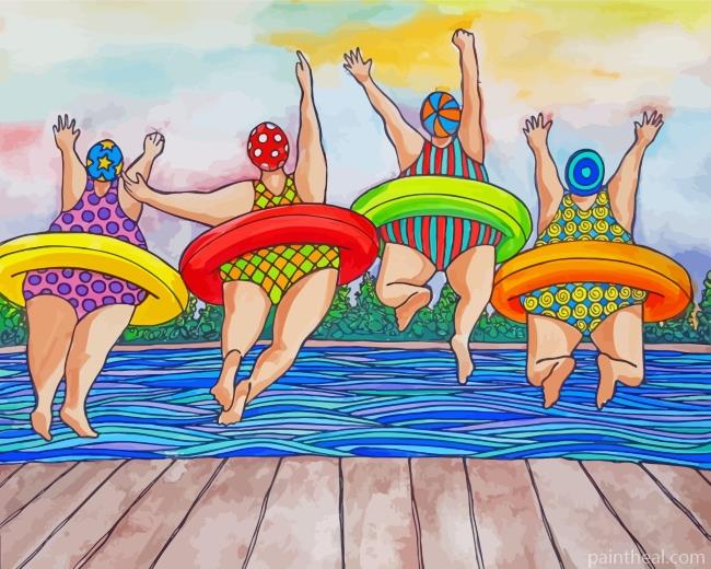 Fat Women Enjoying The Summer Painting By Numbers Kits