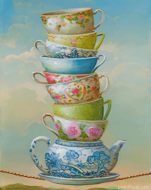 Aesthetic Teapot And Cups Painting By Numbers Kits
