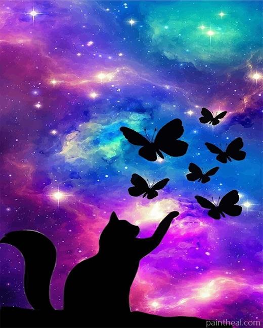 Galaxy Cat Butterflies Silhouette Painting By Numbers Kits