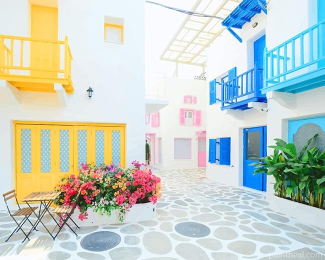 Santorini Greece Buildings Painting By Numbers Kits