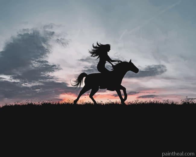 Woman Riding A Horse Silhouette Painting By Numbers Kits