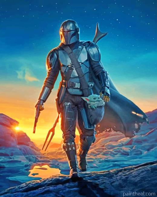 Aesthetic Mandalorian And Baby Yoda Painting By Numbers Kits