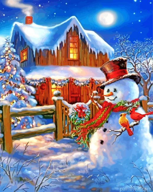 Snowman And Birds Painting By Numbers Kits
