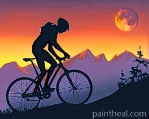 Mountain Biker On Step Hills At Sunset – 5D Diamond Paintings Painting By Numbers Kits