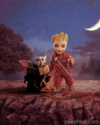 Baby Groot And Baby Yoda – 5D Diamond Painting Painting By Numbers Kits