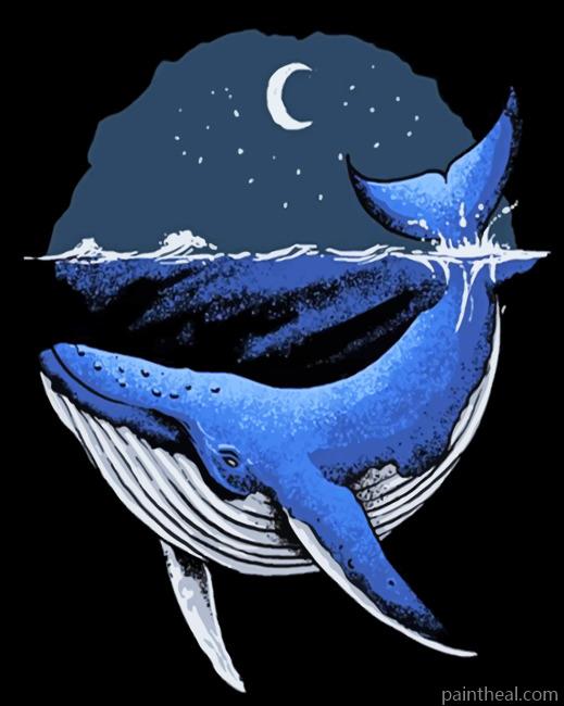 Blue Whale And Moon Illustration Painting By Numbers Kits