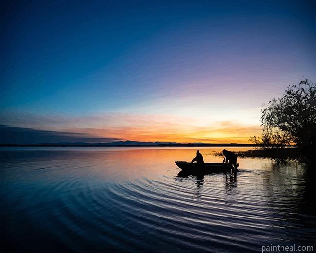 Fishermen On Boat Silhouette Painting By Numbers Kits