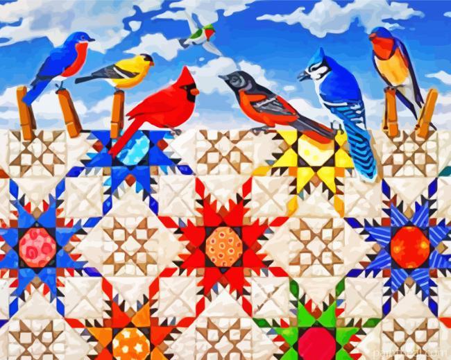 Birds And Quilt On Clothesline Painting By Numbers Kits
