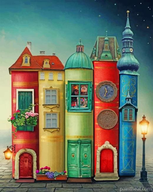 Aesthetic Books Houses Painting By Numbers Kits