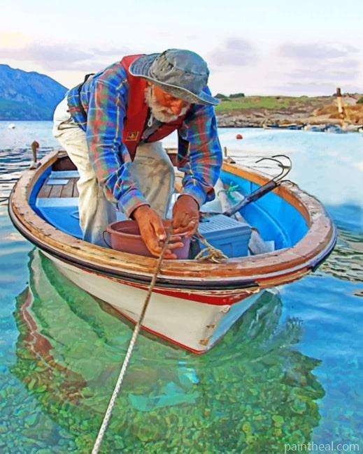 Fisherman On A Boat Painting By Numbers Kits