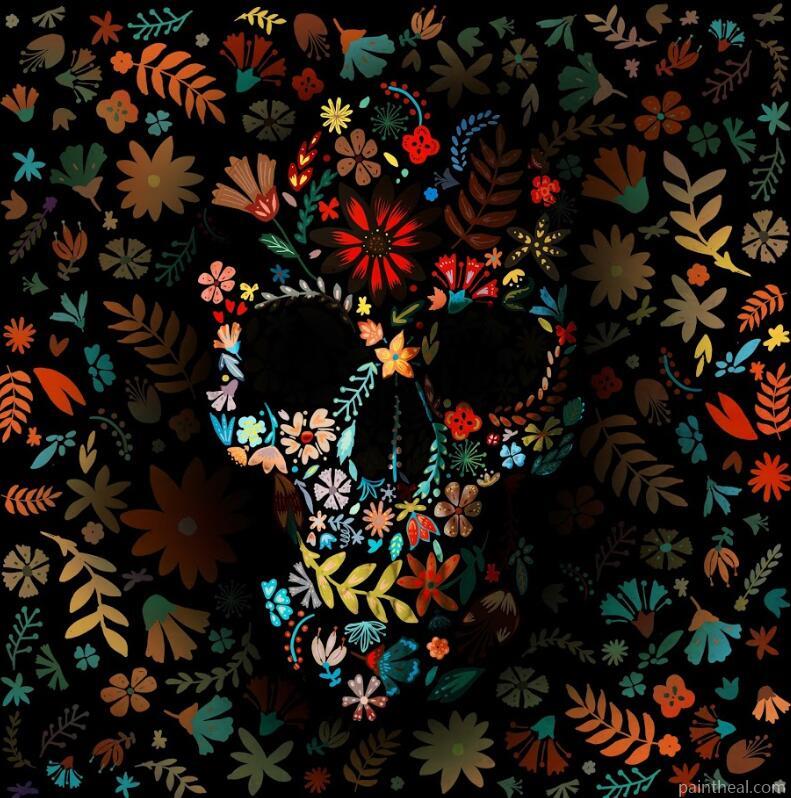 Flowerly Darkness Skull Painting By Numbers Kits