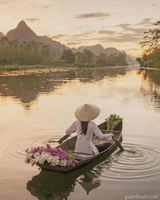 Vietnamese Woman In A Boat Painting By Numbers Kits
