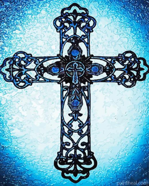 Aesthetic Blue Cross Painting By Numbers Kits
