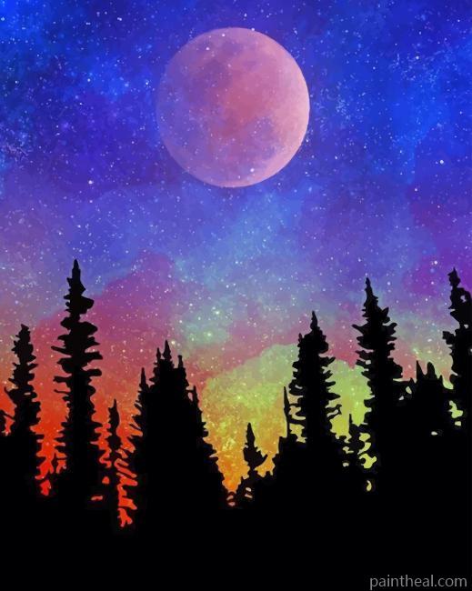 Galaxy Sky Trees Silhouette Painting By Numbers Kits