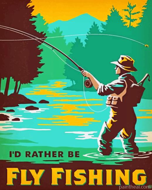 Fly Fishing Illustration Art Painting By Numbers Kits