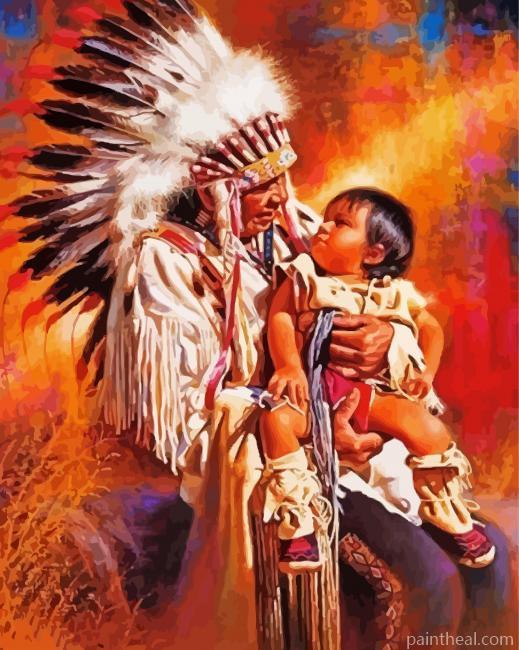 Indian Chief And Child Painting By Numbers Kits