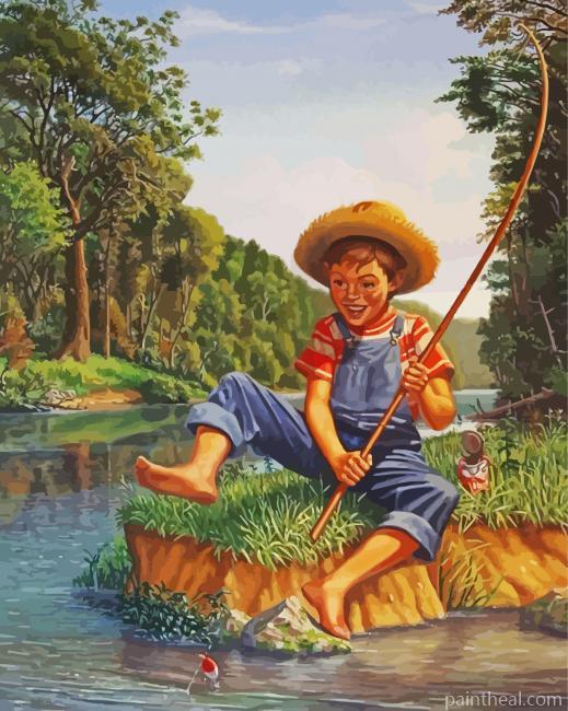 Happy Boy Fishing Painting By Numbers Kits