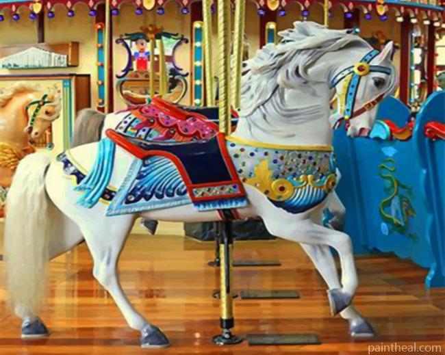 White Carousel Horse Painting By Numbers Kits