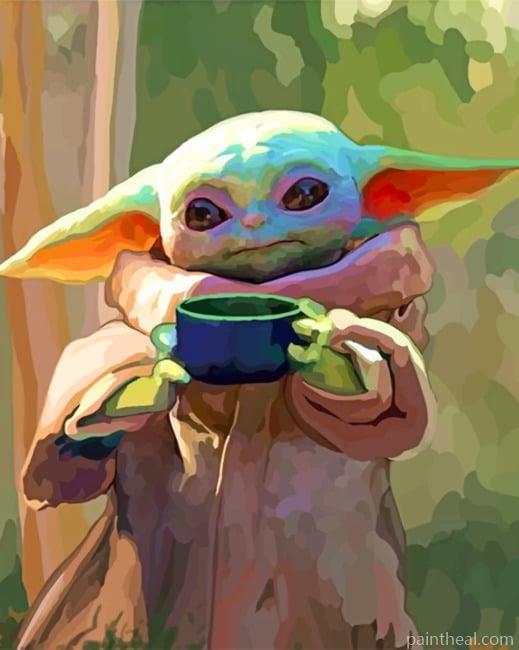 Baby Yoda Drinking Painting By Numbers Kits