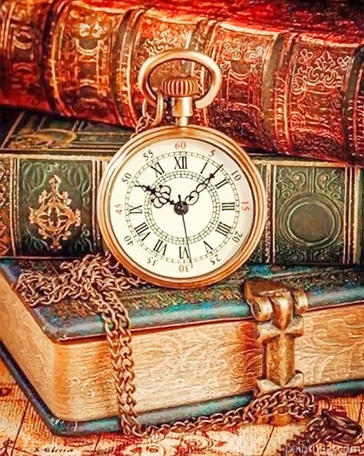 Vintage Clock and Books Painting By Numbers Kits