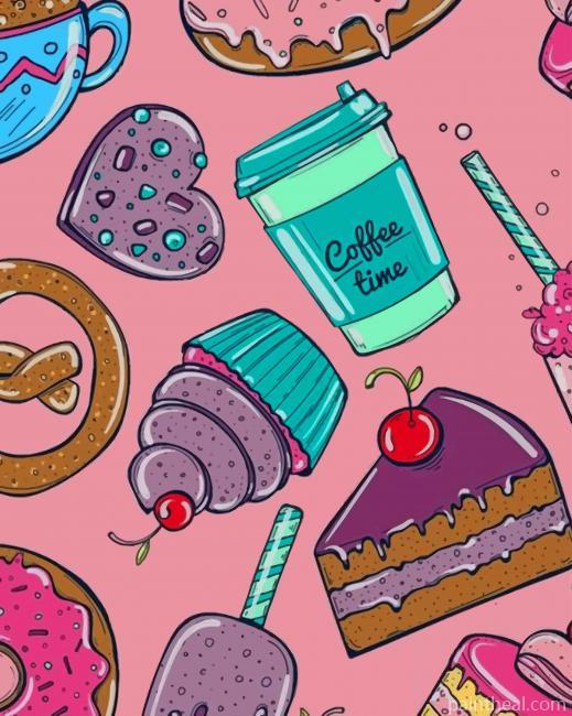 Donut And Ice Cream Illustration Painting By Numbers Kits