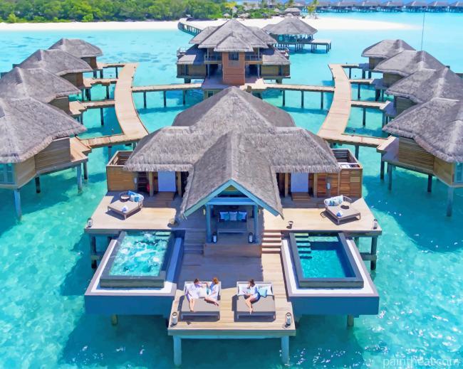 Maldives Huts On Water Painting By Numbers Kits
