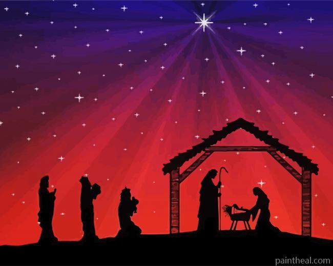 Red Nativity Painting By Numbers Kits