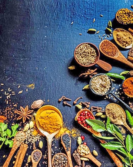 Spices Spoons On Table Painting By Numbers Kits