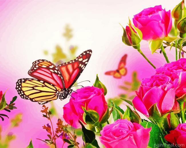 Aesthetic Pink Roses With Butterflies Painting By Numbers Kits