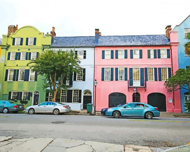 Rainbow Row Charleston SC Painting By Numbers Kits
