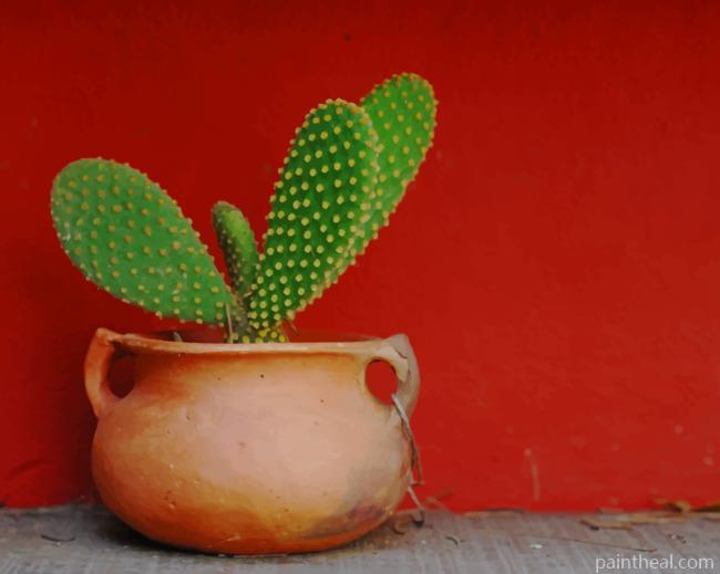 Green Cactus In Pot Painting By Numbers Kits