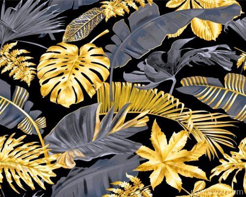 Golden Tropical Leaves Painting By Numbers Kits