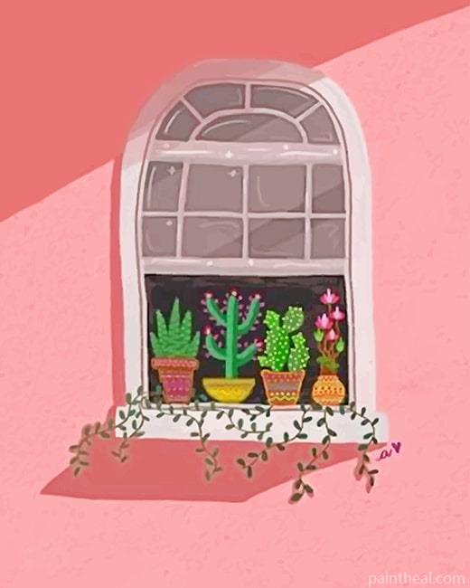 Window With Plants Painting By Numbers Kits